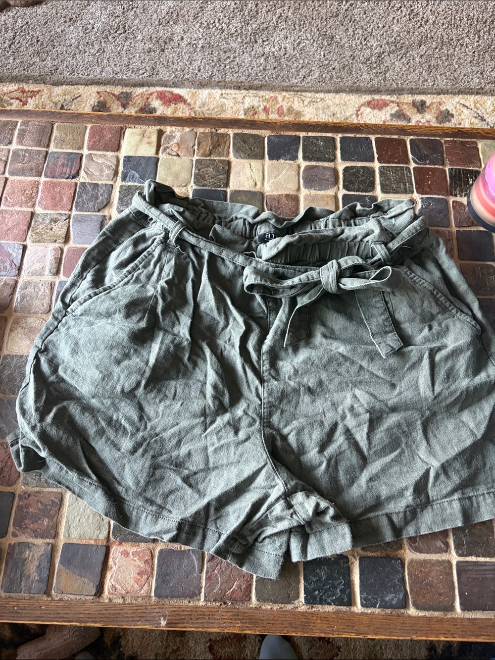 a.n.a Olive Paperbag Waist Tie Shorts